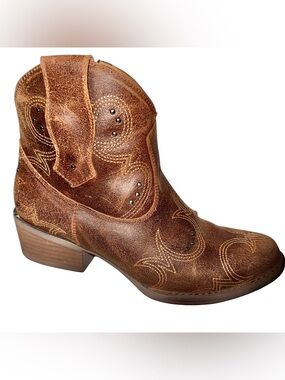 Sterling River Womens Cowboy Boots 8M Western Distressed Leather Ankle Zipper